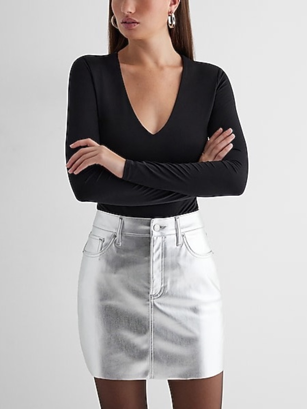 Express Metallic Mini Skirt Silver Size 14